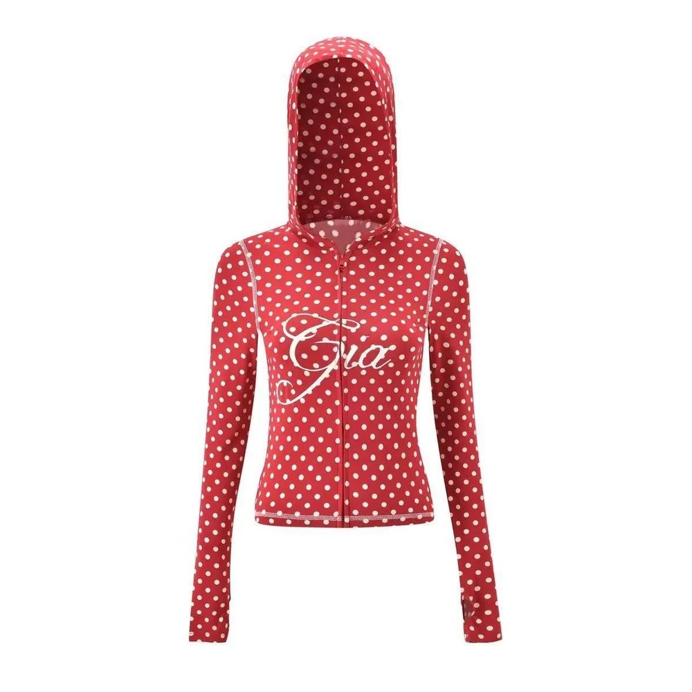 I.AM.GIA Blare Hoodie Red Polka Dot Cropped Zip Up Sweatshirt y2k TikTok viral